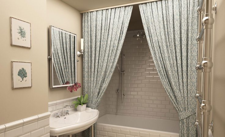 retreater adds a shower curtain in bathroom to turn it into home spa